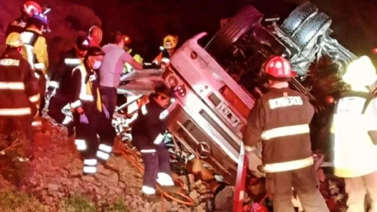 Impactante vuelco de un camión en alta montaña del lado chileno dejó como saldo dos heridos